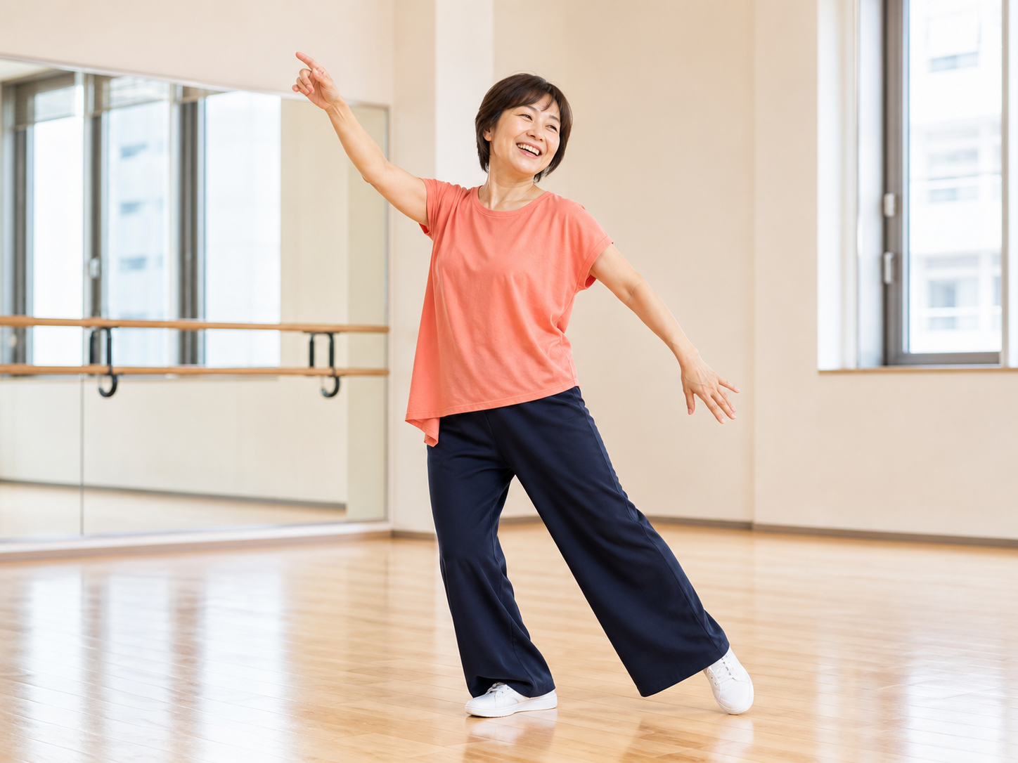 好きな曲のリクエストを選んでダンスを楽しむ50代女性